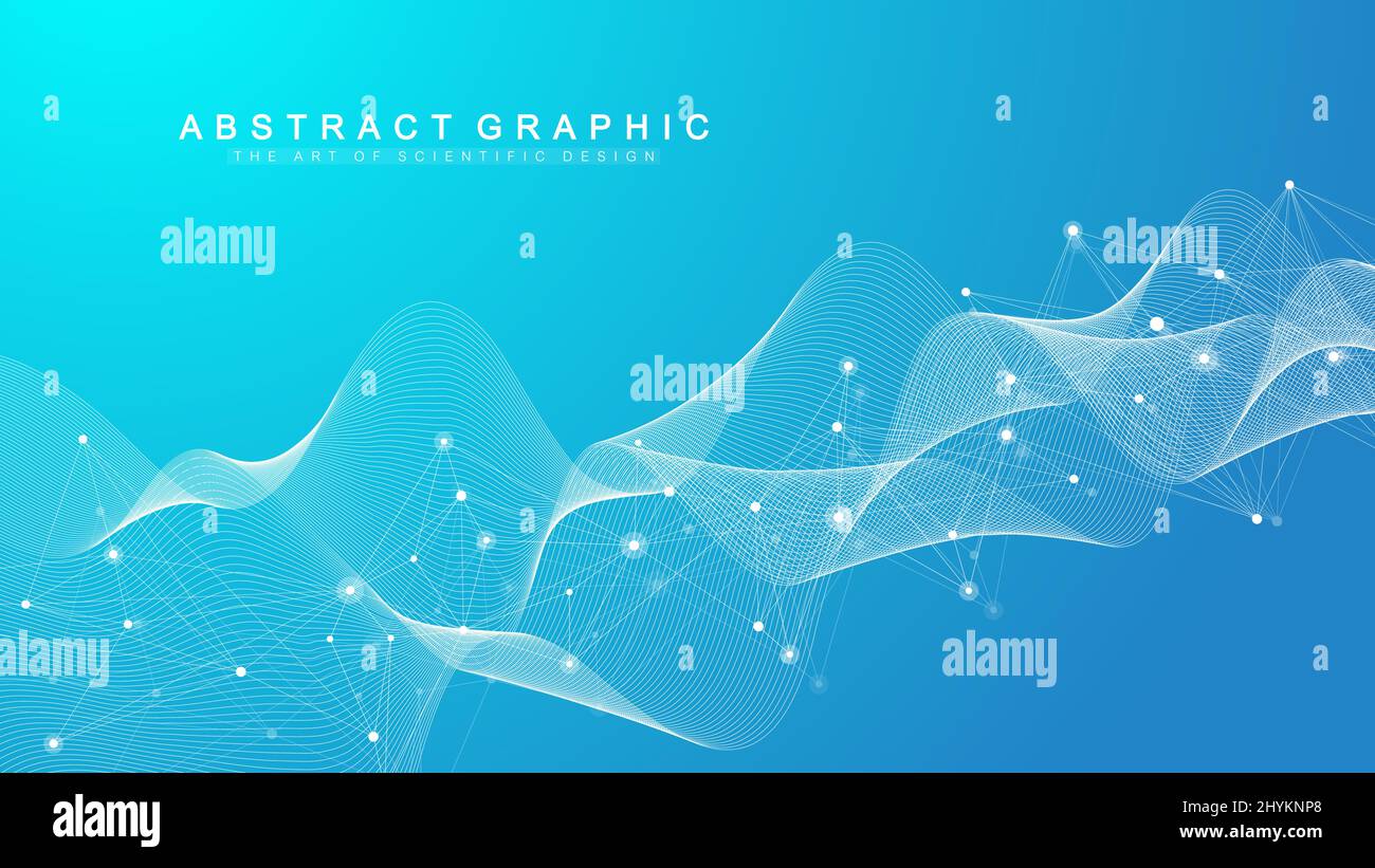 Digits abstract background with connected line and dots, wave flow ...