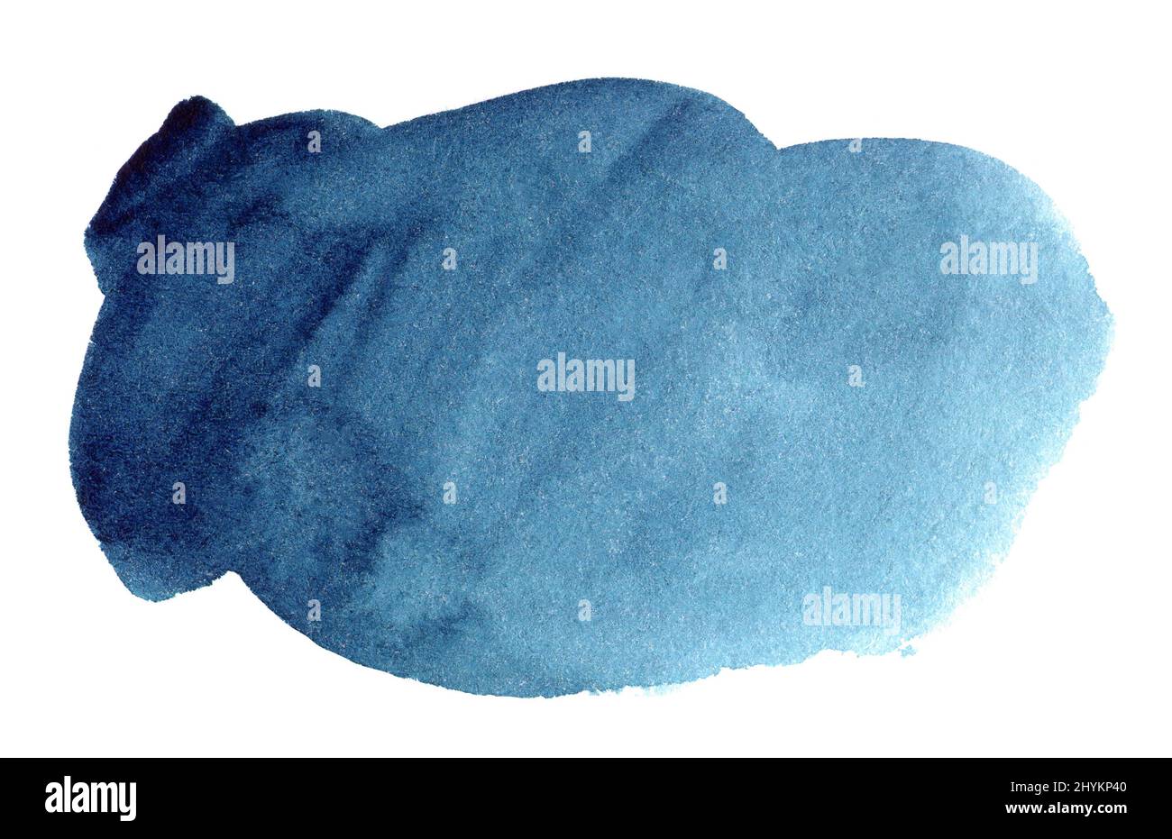 Blue watercolor hand drawn stain on white paper grain texture. Abstract ...