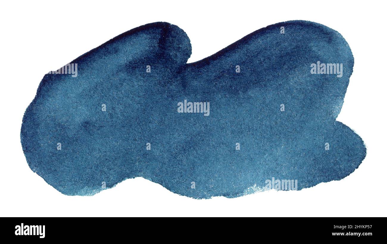 Blue watercolor hand drawn stain on white paper grain texture. Abstract ...