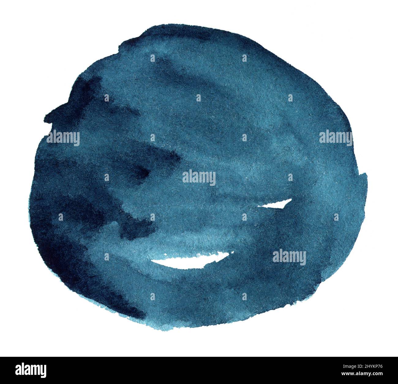 Blue watercolor hand drawn stain on white paper grain texture. Abstract ...