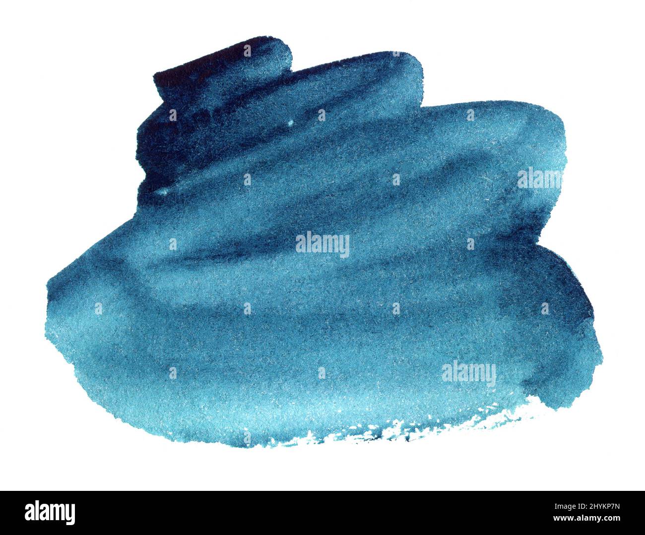 Blue watercolor hand drawn stain on white paper grain texture. Abstract ...