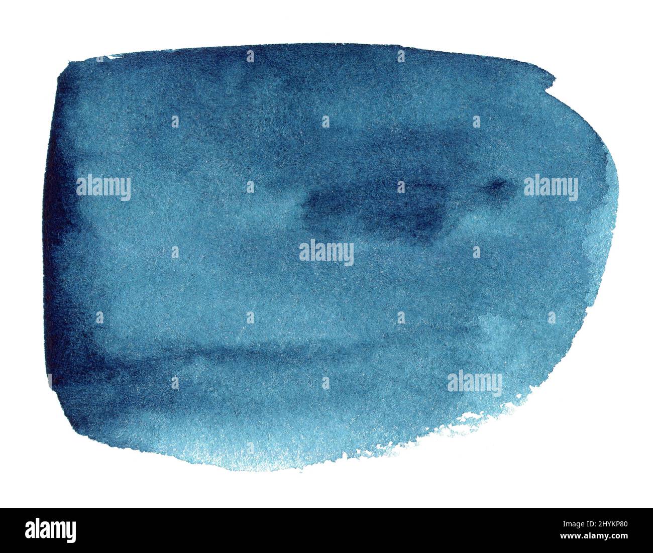 Blue watercolor hand drawn stain on white paper grain texture. Abstract ...