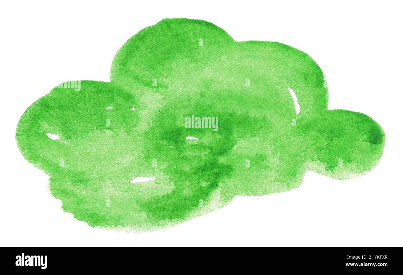 Abstract green watercolor shape. Watercolor hand drawn stain isolated ...