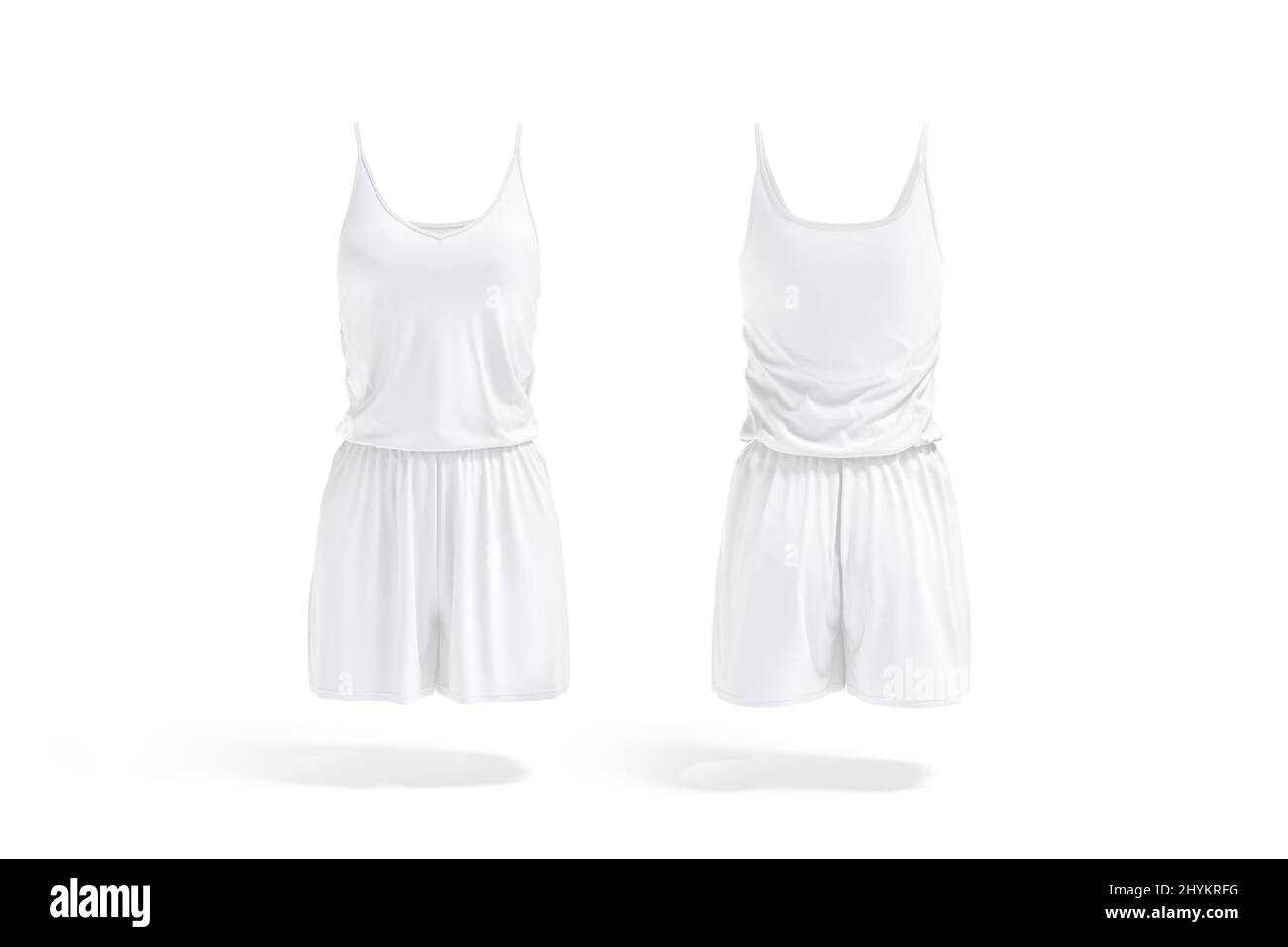 Blank white women romper mockup, front and black view Stock Photo