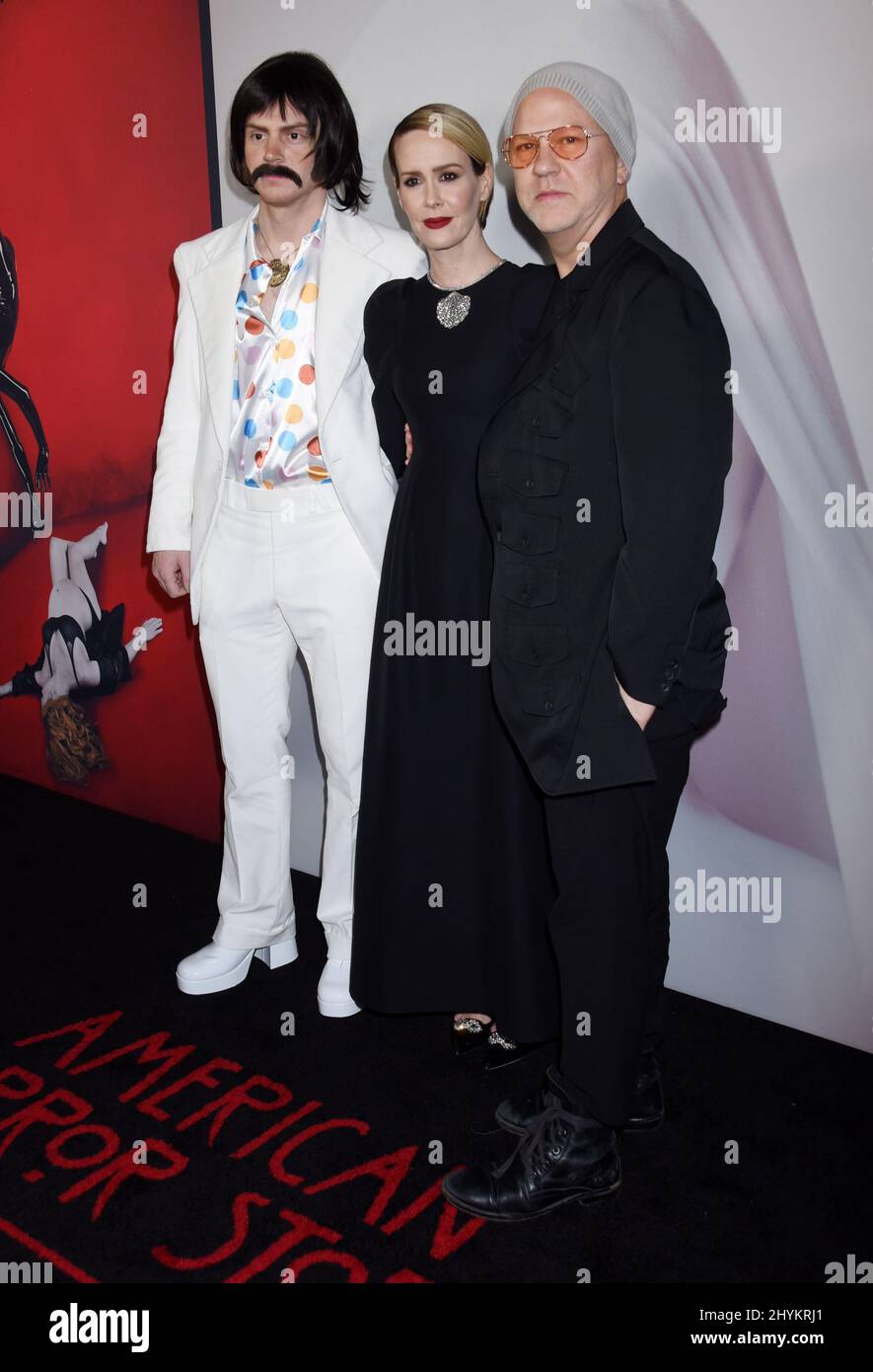 Evan Peters, Sarah Paulson and Ryan Murphy at FX's 'American Horror Story' 100 Episodes Celebration held at the Hollywood Forever Cemetery on October 26, 2019 in Hollywood, USA. Stock Photo