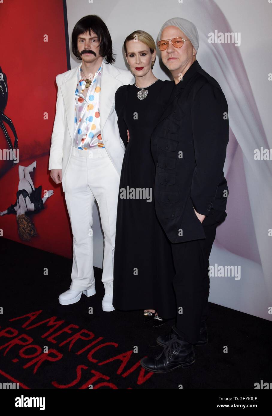 Evan Peters, Sarah Paulson and Ryan Murphy at FX's 'American Horror Story' 100 Episodes Celebration held at the Hollywood Forever Cemetery on October 26, 2019 in Hollywood, USA. Stock Photo