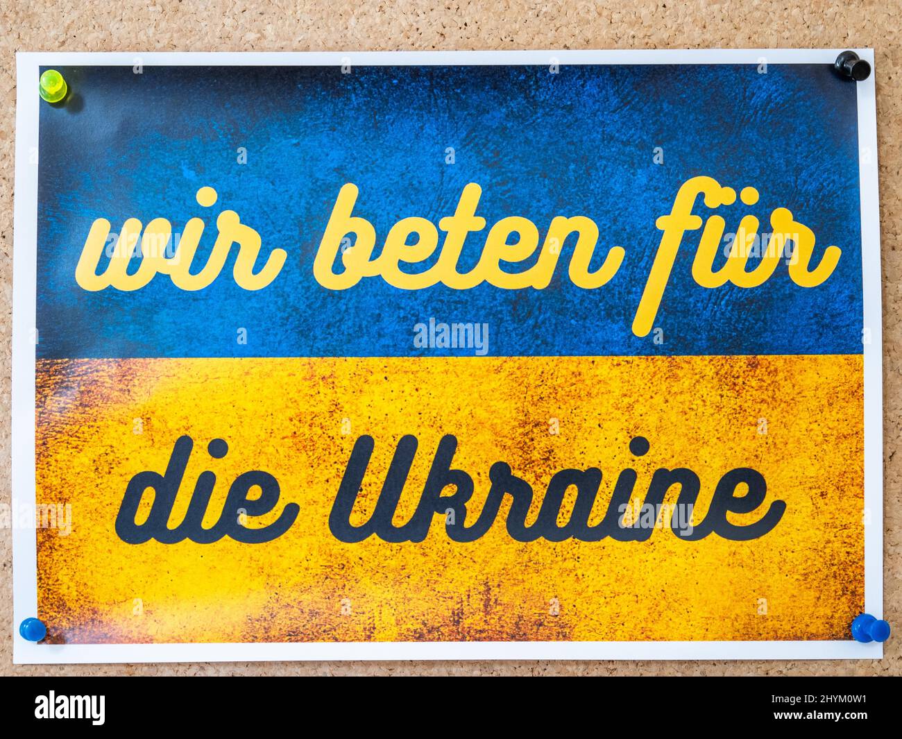 Ukraine conflict, poster, we pray for Ukraine, Austria Stock Photo