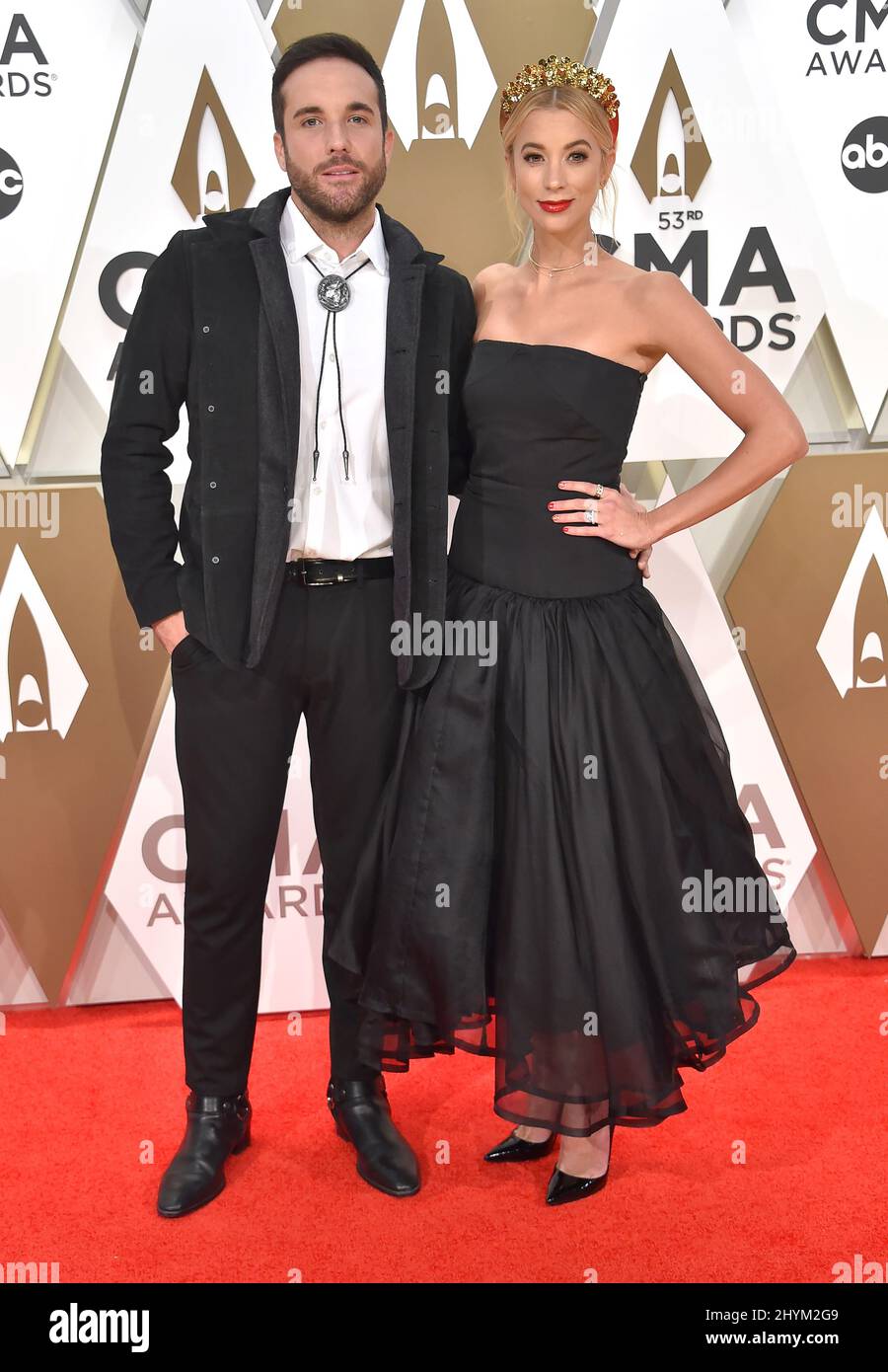 Tyler Rich and Sabina Gadecki arriving to the 53rd Annual CMA Awards held at Bridgestone Arena on November 13, 2019 in Nashville, USA. Stock Photo