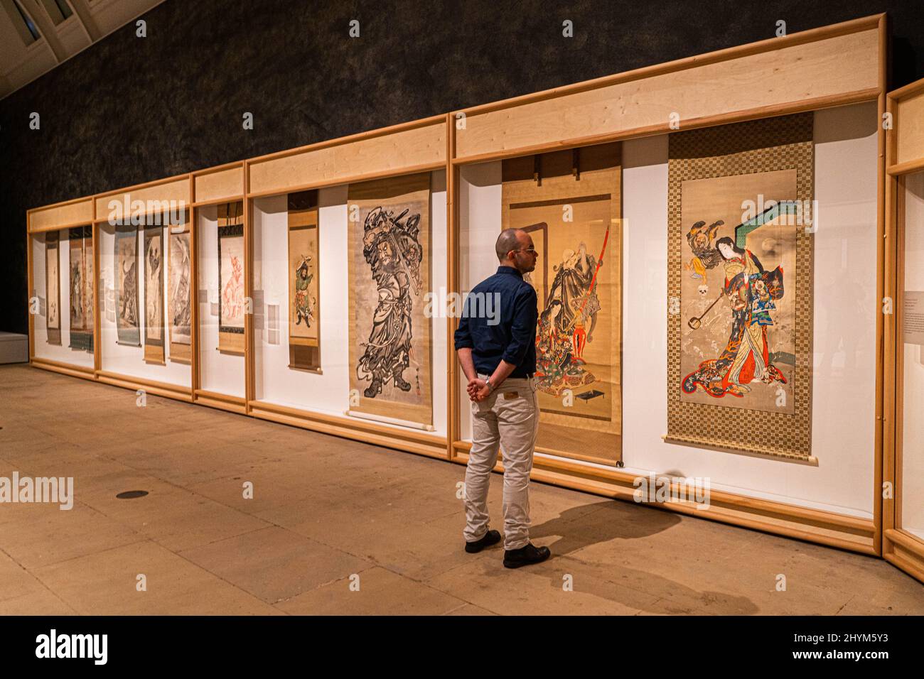 LONDON, UK. 15  March, 2022 . Works by KAWANABE KYŌSAI. The First UK solo exhibition by Japanese artist Kawanabe Kyōsai in almost 30 years at the Royal Academy as part of the Isareal Goldman collection. The exhibition runs from 19 March-19 June 2022. Credit: amer ghazzal/Alamy Live News Stock Photo
