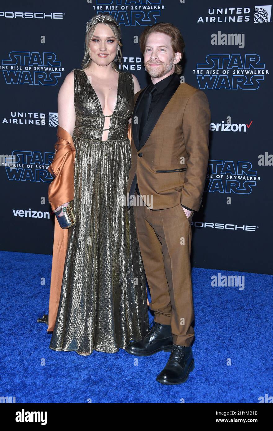 Seth Green and Clare Grant attending the World Premiere of Star Wars: The Rise of Skywalker in Los Angeles Stock Photo