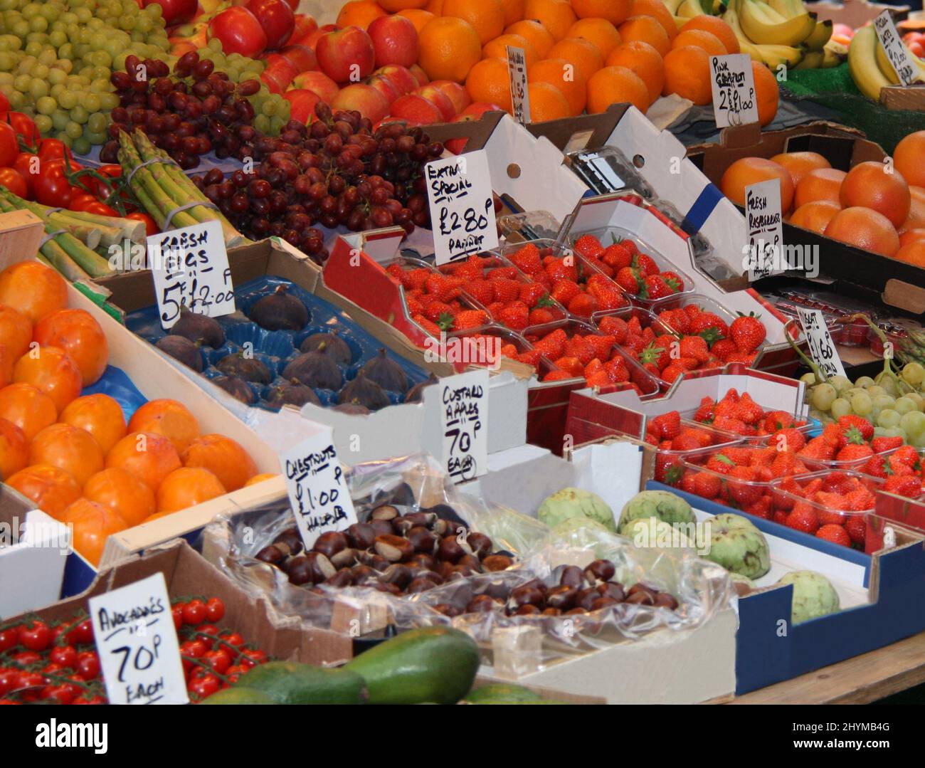 A Colourful Display of Fruit on a Greengrocers Stall Stock Photo - Alamy