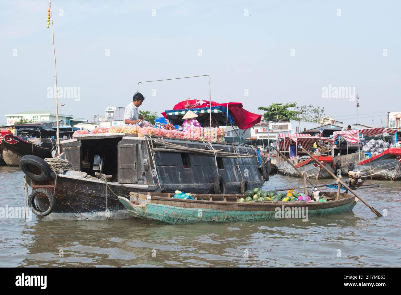 Floating wholesale market, Can Tho, Vietnam Stock Photo
