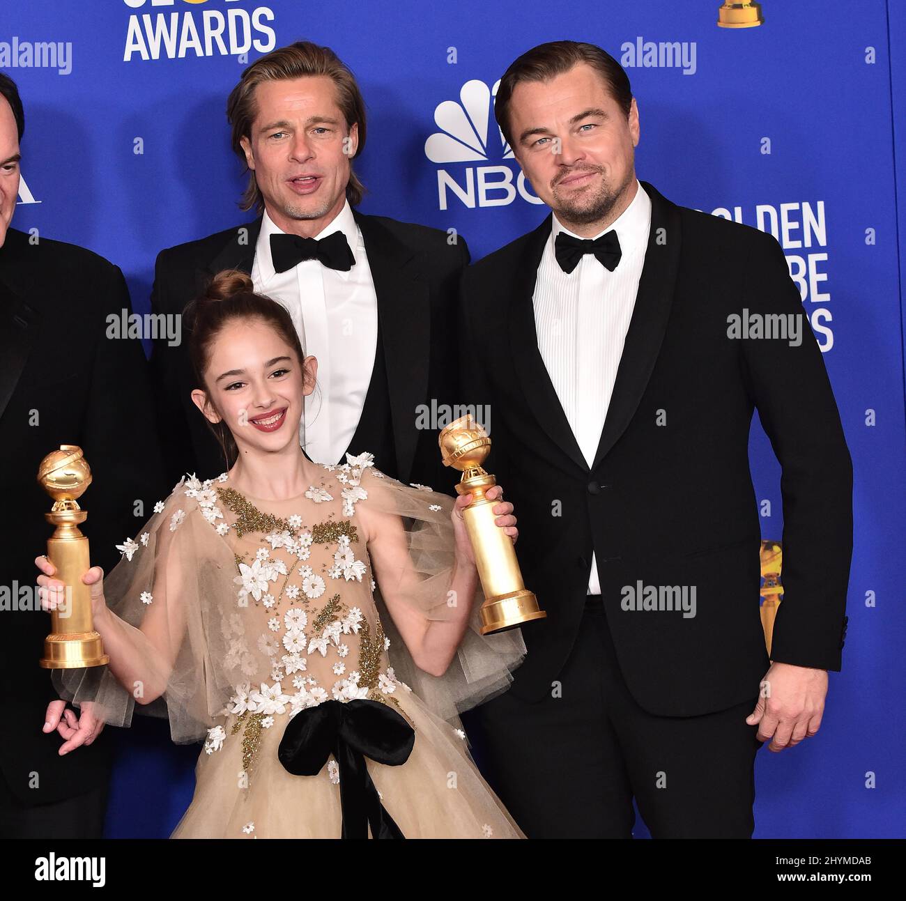 Julia Butters, Brad Pitt and Leonardo DiCaprio in the press room at the 2020  Golden Globe Awards at Beverly Hilton Hotel Stock Photo - Alamy