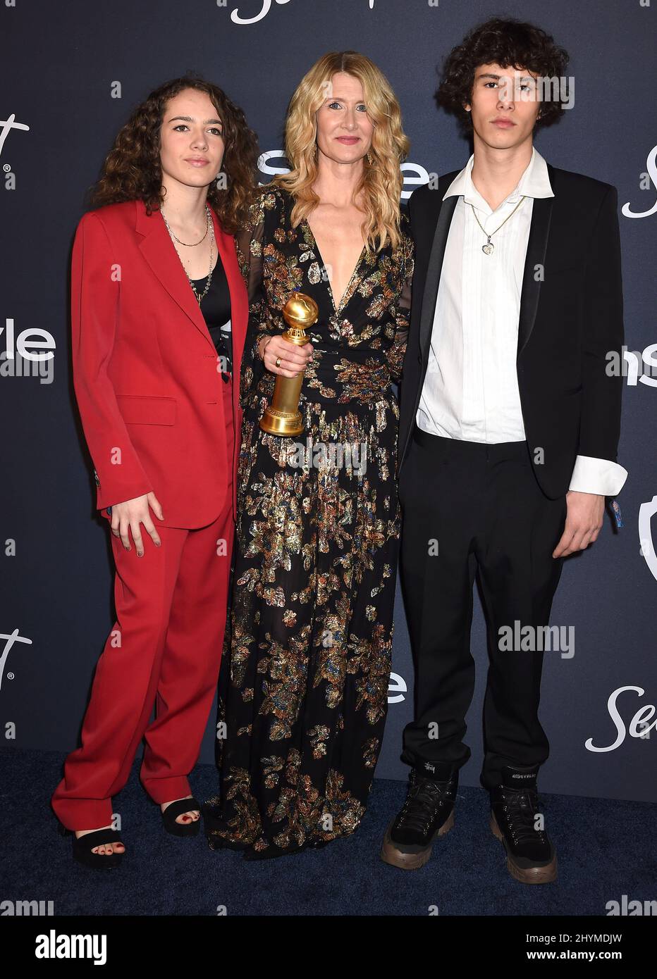 Laura Dern, Ellery Harper and, Jaya Harper at the Instyle and Warner Bros Golden Globes After Party held at the Beverly Hilton Hotel Stock Photo