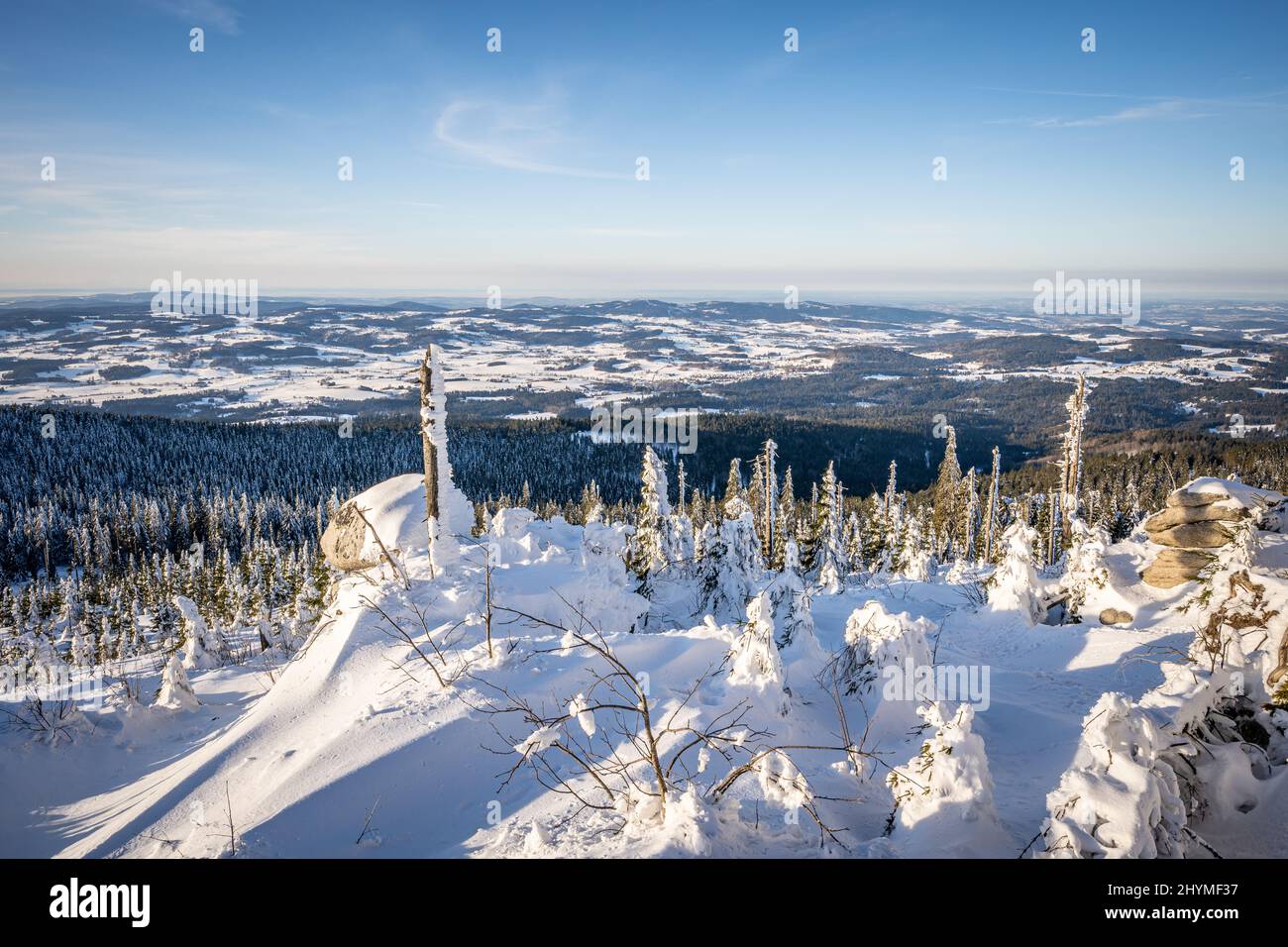 Winter scenery from Dreisessel Mountains in winter, Sumava National ...