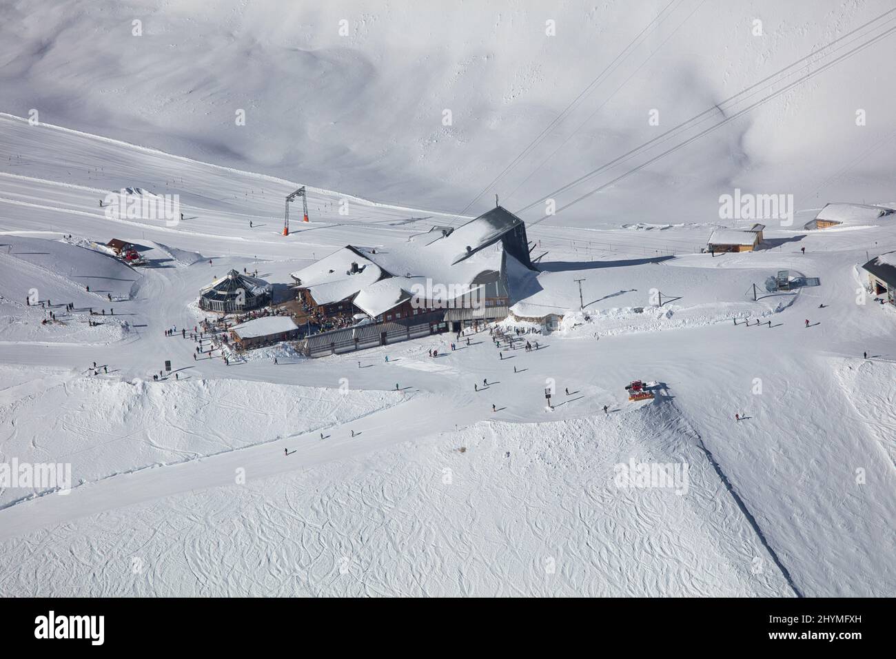 Zugspitze, ski resort in winter, aerial view, 09.02.2022, Germany, Bavaria Stock Photo