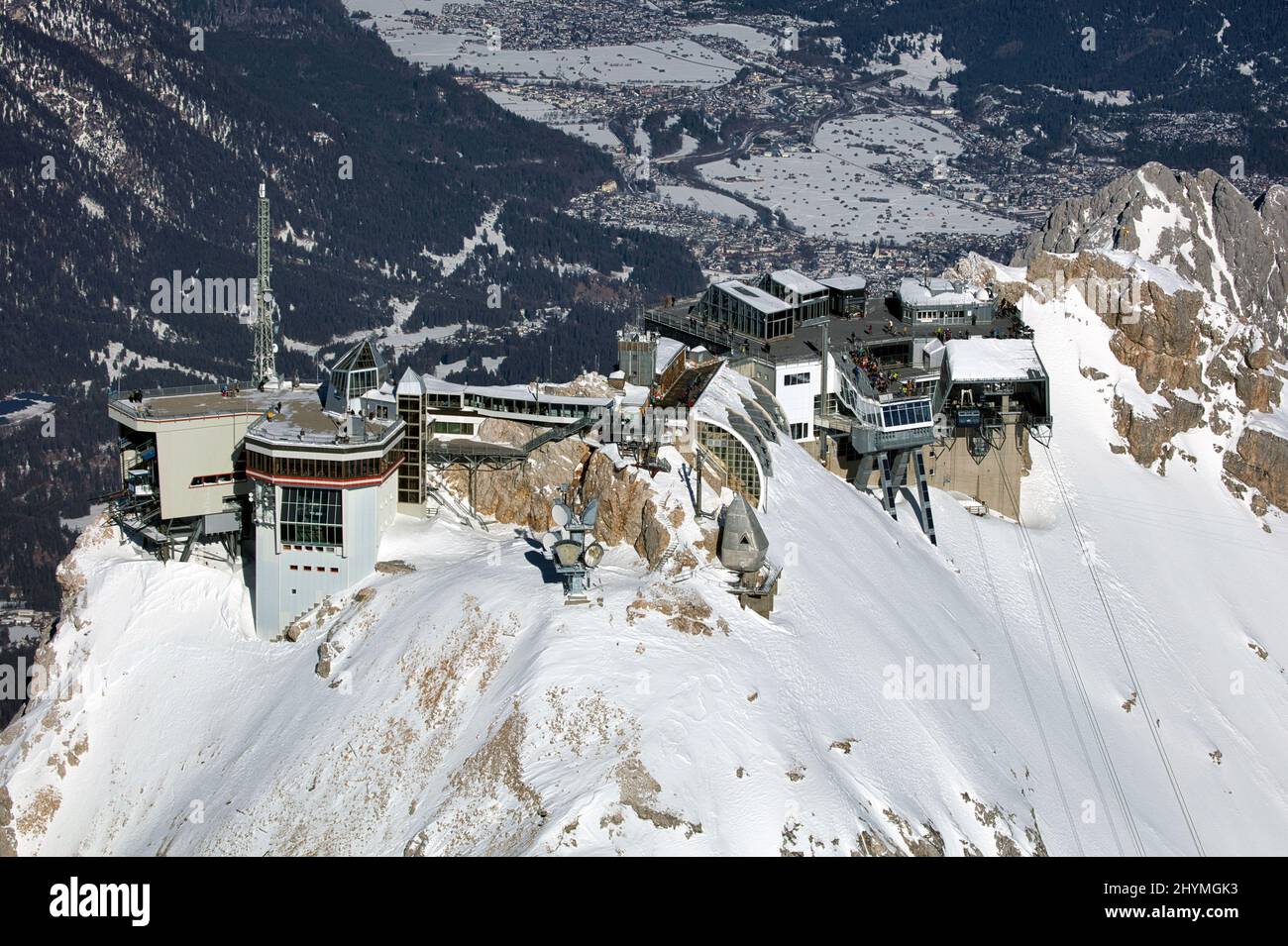 Zugspitze, summit in winter, aerial view, 09.02.2022, Germany, Bavaria Stock Photo