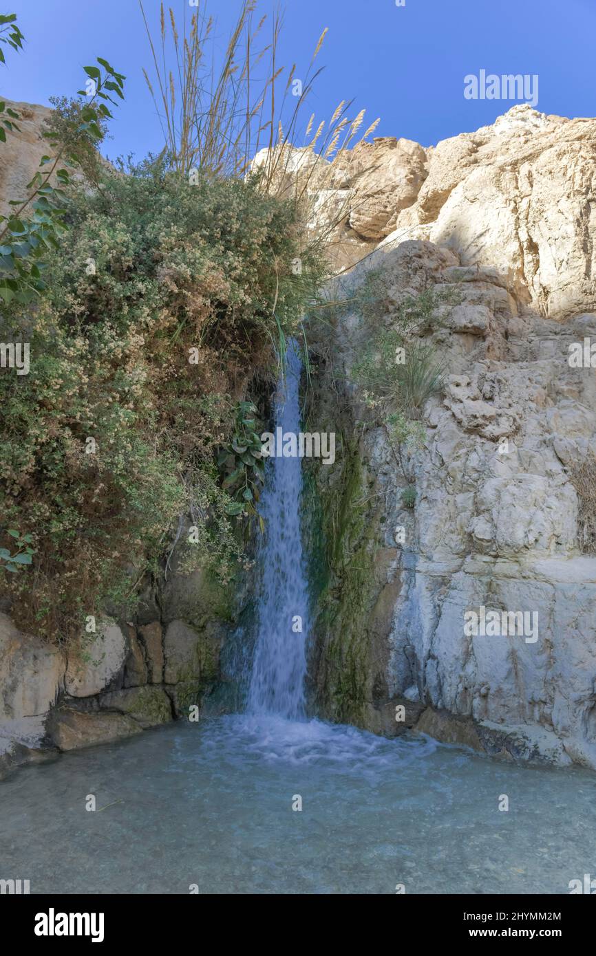 Shulamit Waterfall, Wadi David, Ein Gedi Nature Reserve, Israel Stock Photo