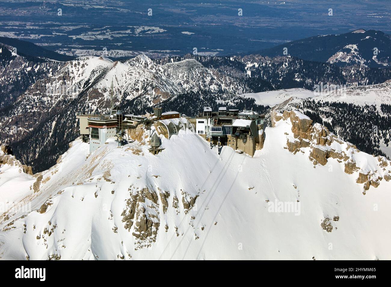 Zugspitze, summit in winter, aerial view, 09.02.2022, Germany, Bavaria Stock Photo