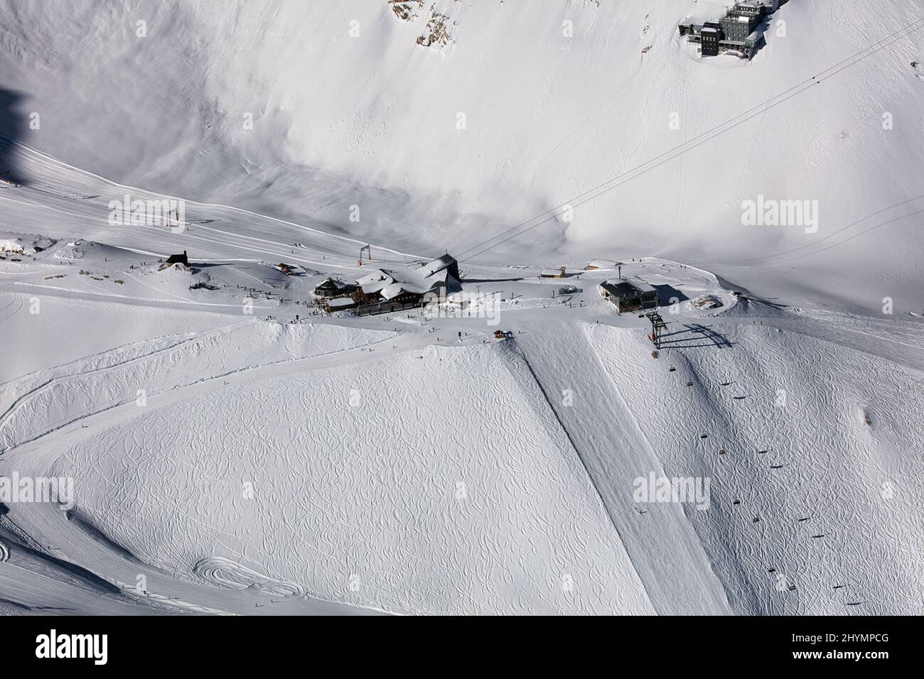Zugspitze, ski resort in winter, aerial view, 09.02.2022, Germany, Bavaria Stock Photo
