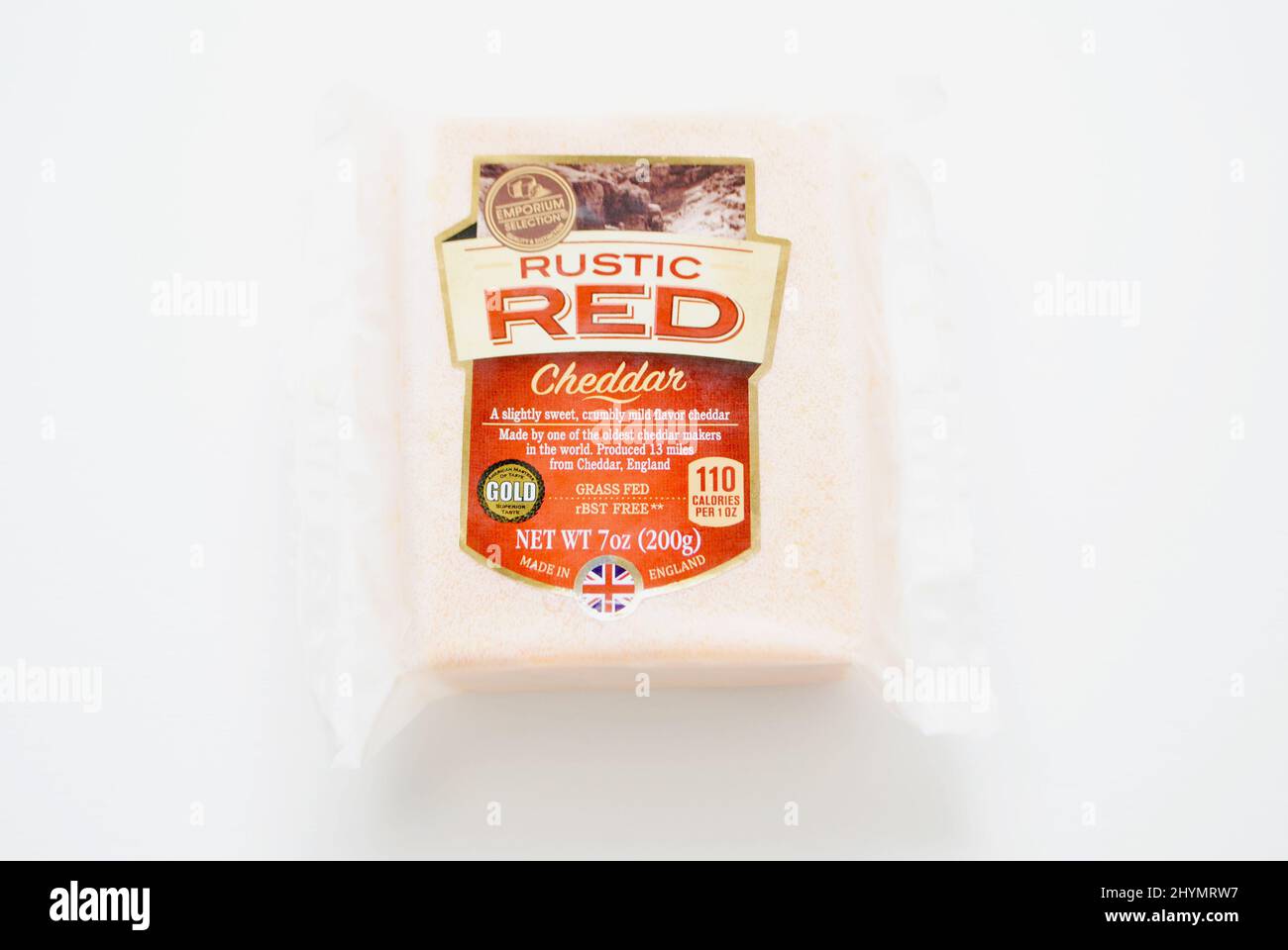 Emporium Selection Imported Rustic Red Cheddar Cheese Block Stock Photo
