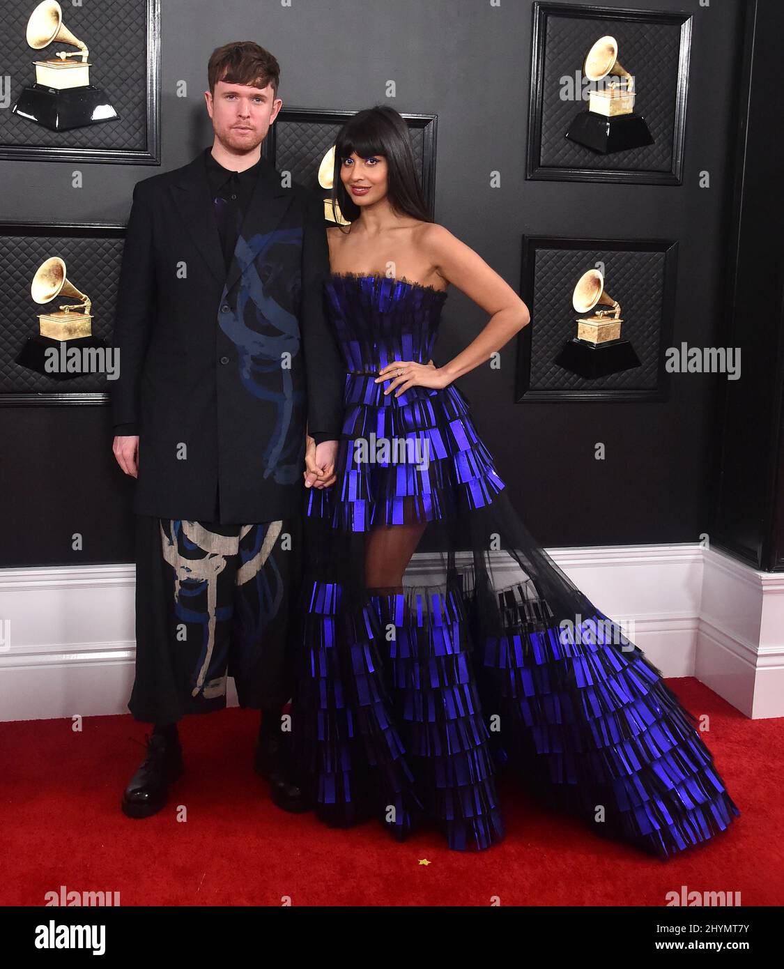 James Blake and Jameela Jamil attending the 2020 GRAMMY Awards held at