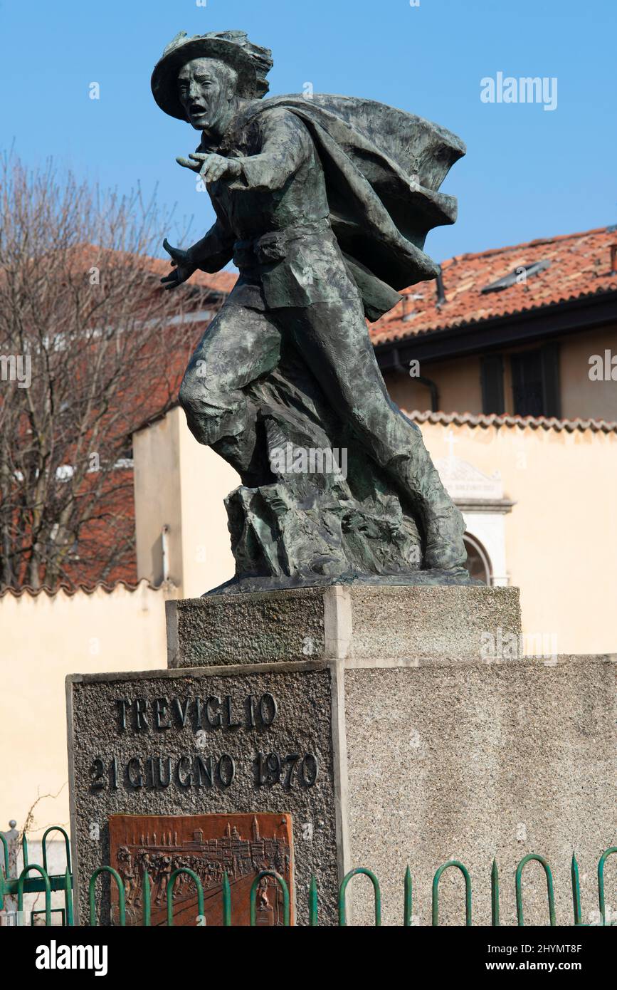 Italy, Lombardy, Treviglio, Monument to the Bersaglieri, Corps of the Italian Army by Stefano Locatelli dated 1970 Stock Photo