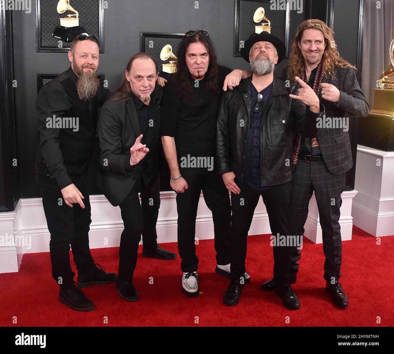 Jan Lindh, Lars Johansson, Leif Edling, Bjorkman, and Johan Langqvist of Candlemass attending the 2020 GRAMMY Awards held at Staples Center in Los Angeles, California. Stock Photo
