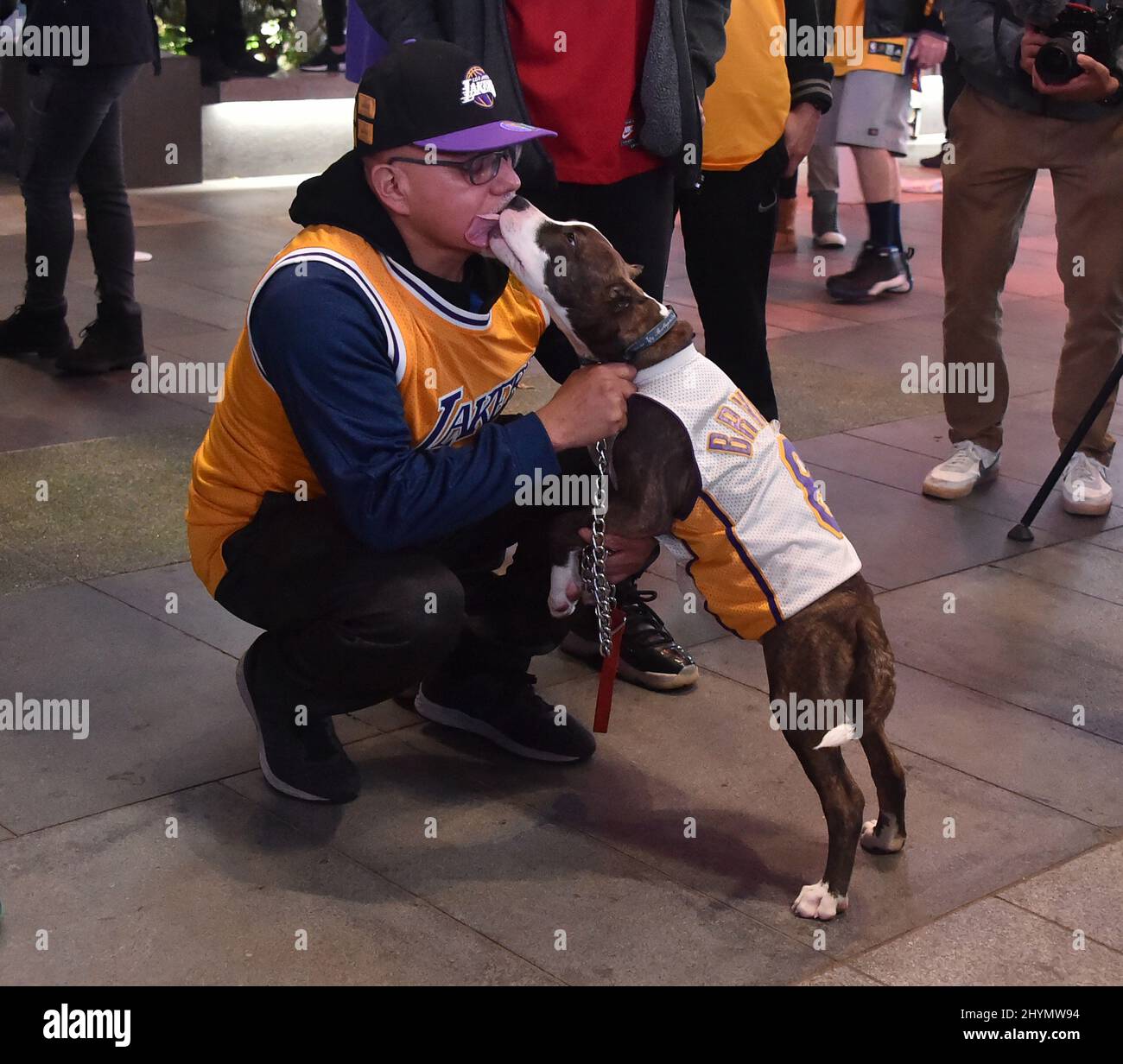 Memorial for Kobe Bryant in front of Staples Center on January 26, 2020 in Los Angeles, CA. Stock Photo