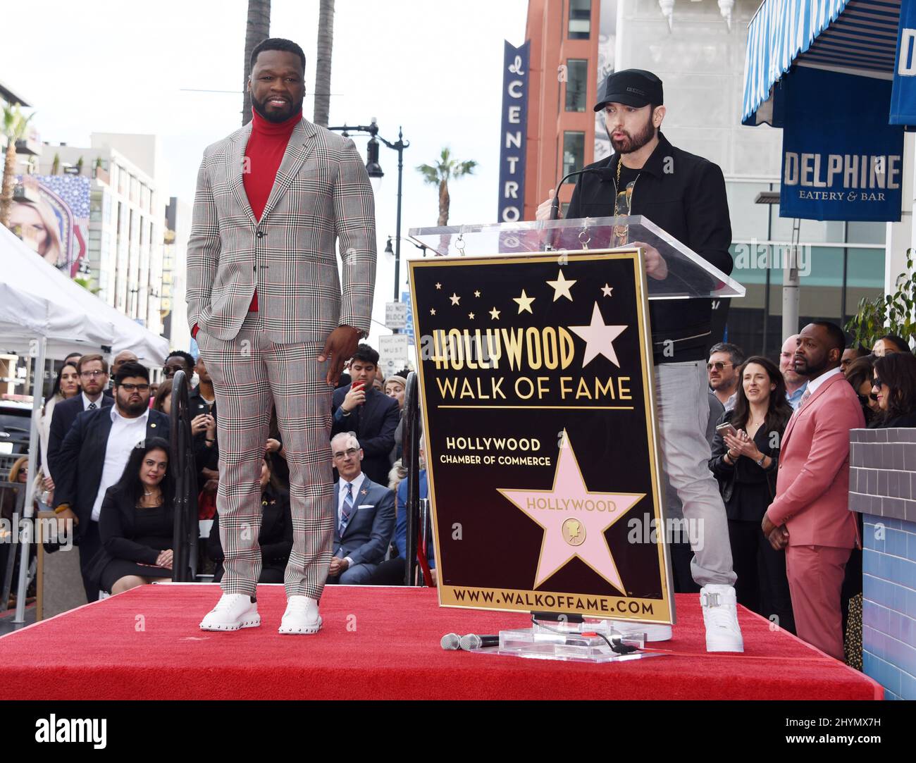 Curtis "50 Cent" Jackson and Eminem is joined by Eminem at his Hollywood Walk of Fame star