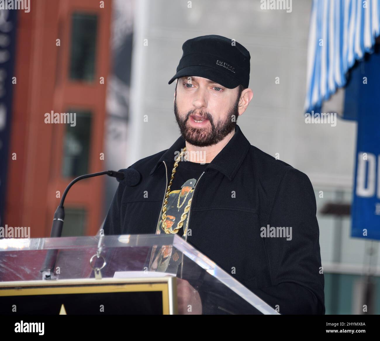 Eminem is joined by Eminem at his Hollywood Walk of Fame star ceremony on January 30, 2020 in Hollywood, CA. Stock Photo