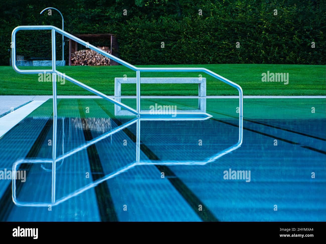 Swimming pool in bathing establishment, shortly in front of the end of the season, Rueti, Switzerland Stock Photo