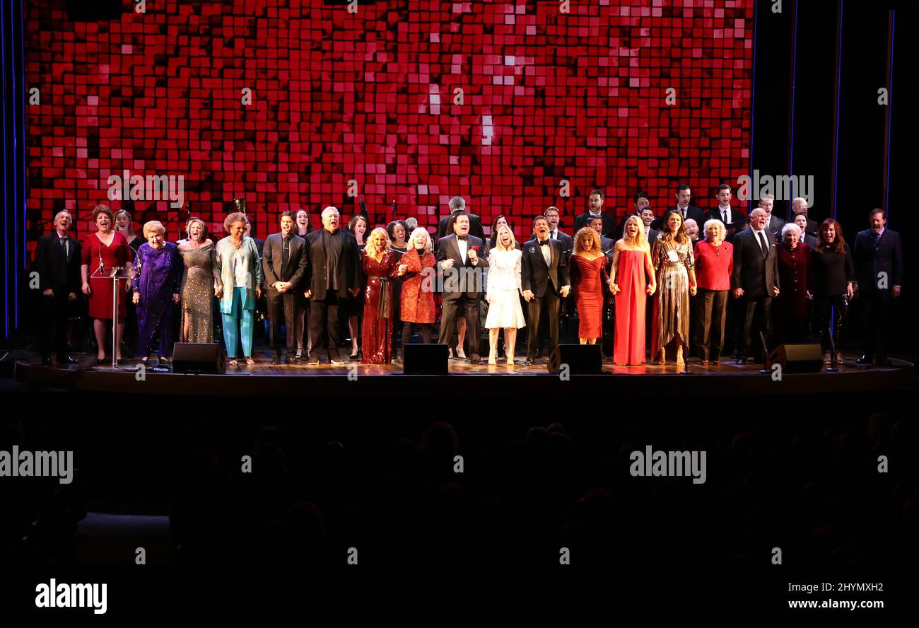 Lee Roy Reams, Bernadette Peters, Betty Buckley, Kelli O'Hara, Lewis J. Stadlen, Leslie Uggams, Michael Feinstein, Jason Graae, Kristin Chenoweth, Klea Blackhurst, Lorna Luft, Sutton Foster, Debbie Gravitte, Marilyn Maye, Tyne Daly curtain call at Jerry Herman: A Celebration held at the Lunt Fontanne Theatre on February 3, 2020 in New York City, NY Stock Photo