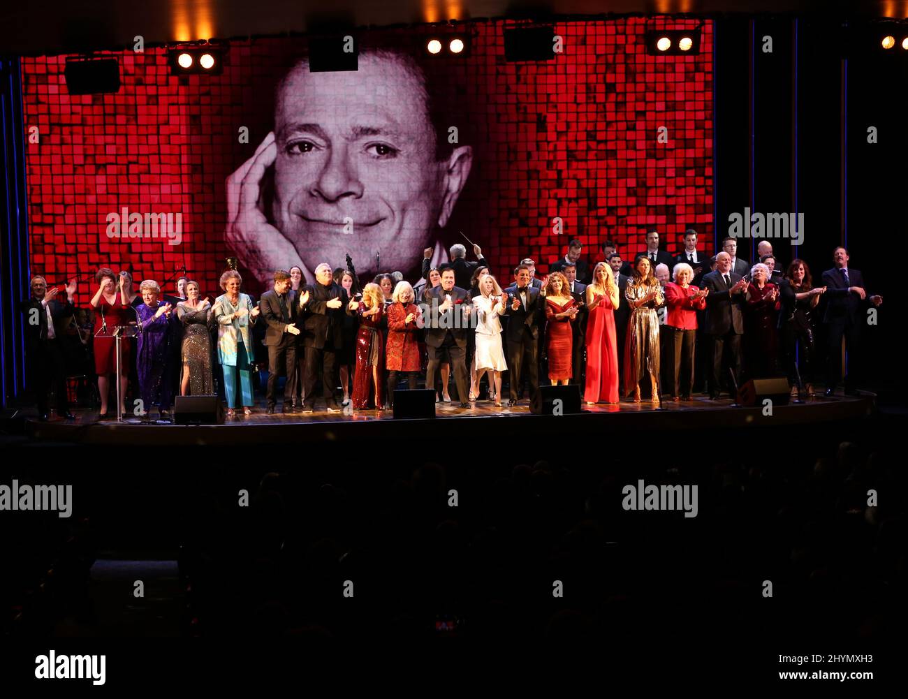 Lee Roy Reams, Bernadette Peters, Betty Buckley, Kelli O'Hara, Lewis J. Stadlen, Leslie Uggams, Michael Feinstein, Jason Graae, Kristin Chenoweth, Klea Blackhurst, Lorna Luft, Sutton Foster, Debbie Gravitte, Marilyn Maye, Tyne Daly curtain call at Jerry Herman: A Celebration held at the Lunt Fontanne Theatre on February 3, 2020 in New York City, NY Stock Photo