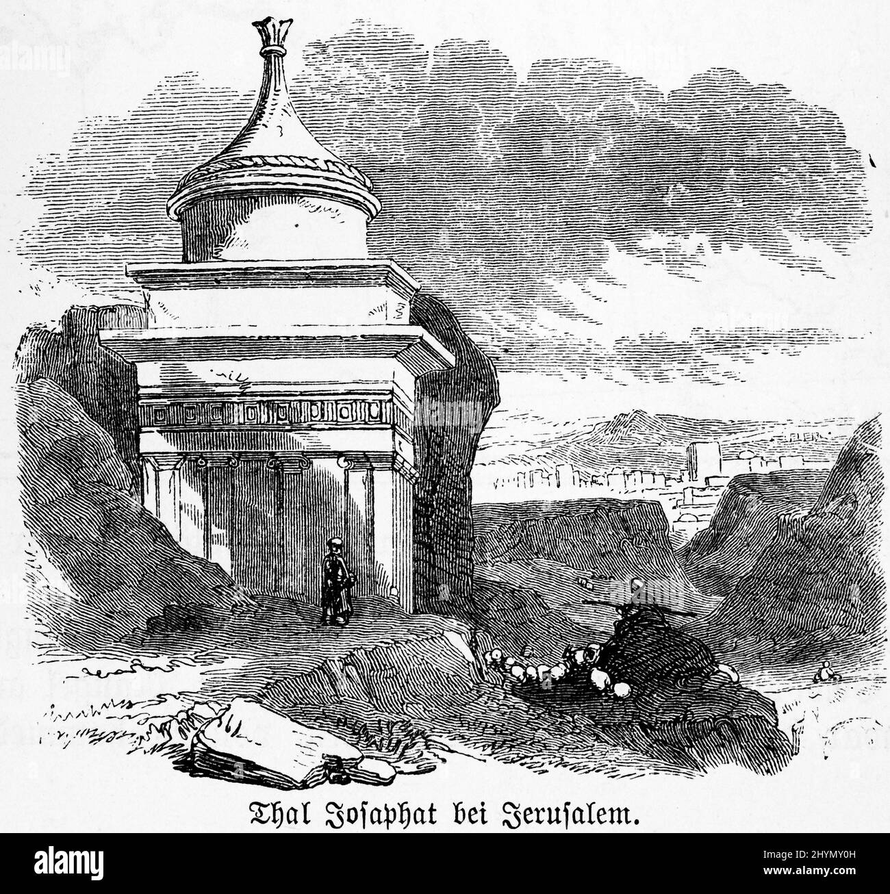 Valley of Jehoshaphat, Yehoshafat, tomb, monument, historical illustration, 1885, Jerusalem, Israel Stock Photo