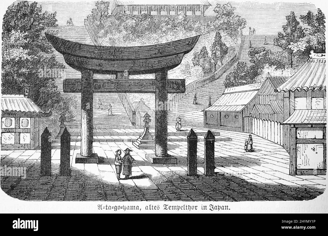 Atagoyama, Atago Jinja, Minato-Ku, Tokyo, temple complex, gate, culture, architecture, religion, steps, people, Japan, 1885 Stock Photo