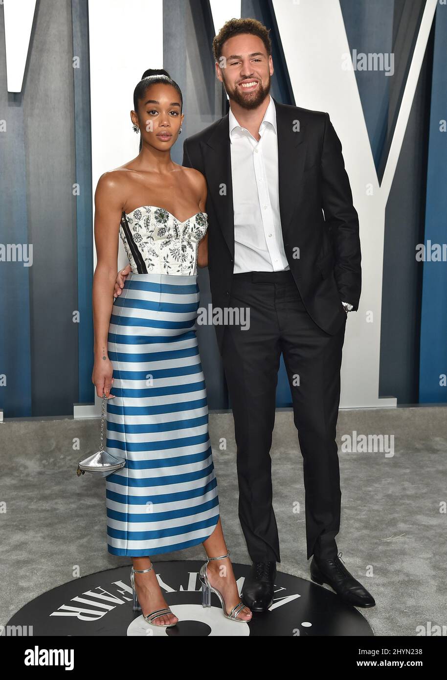 Laura Harrier and Klay Thompson attending the Vanity Fair Oscar Party
