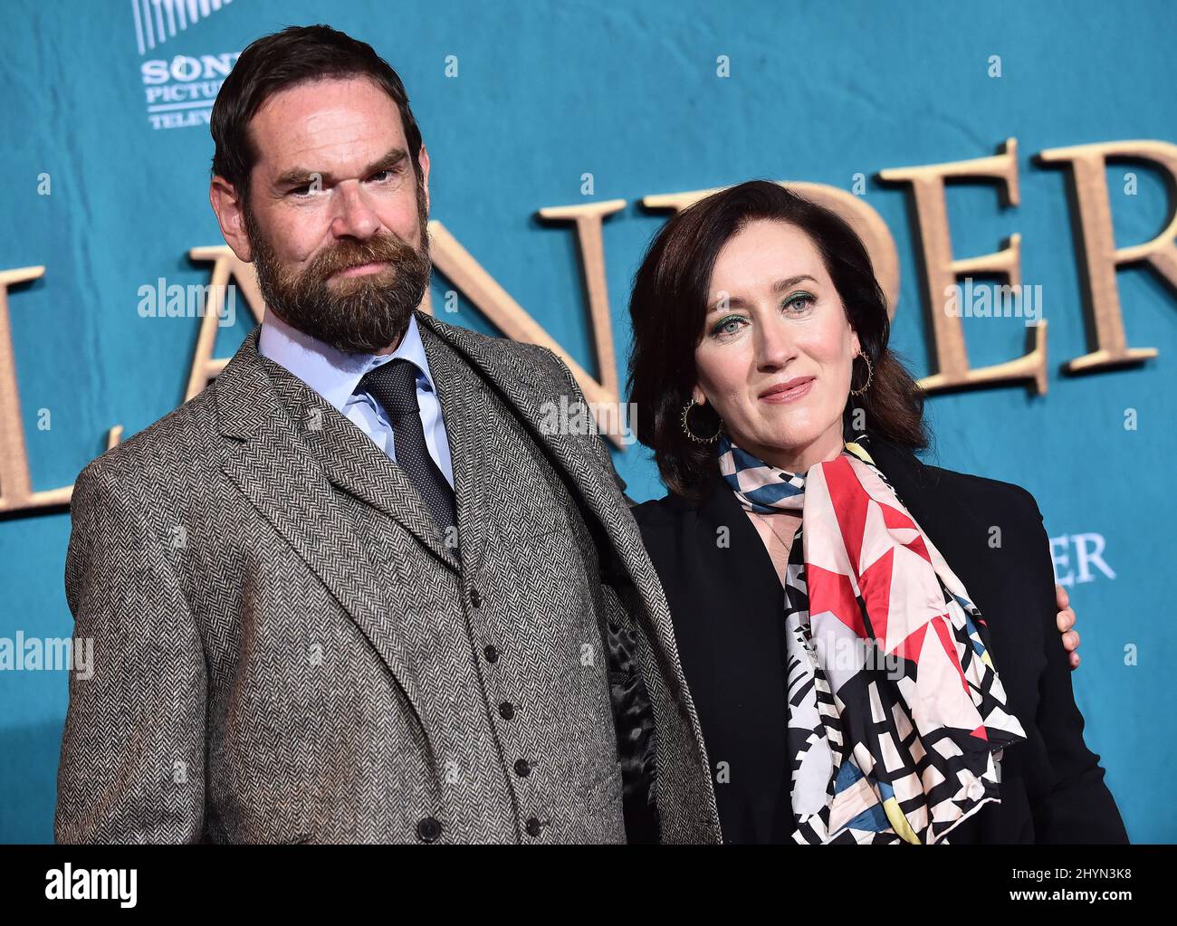 Duncan Lacroix and Maria Doyle Kennedy attending the season five premiere of Outlander in Los Angeles, California Stock Photo