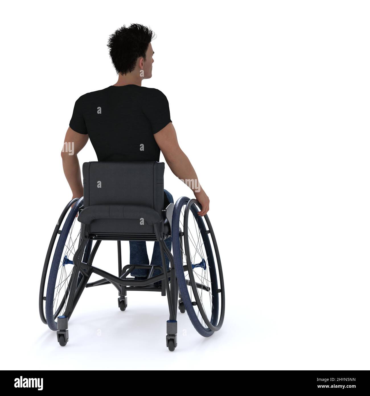 3D Render the portrait of a man who uses a wheelchair, wheelchair