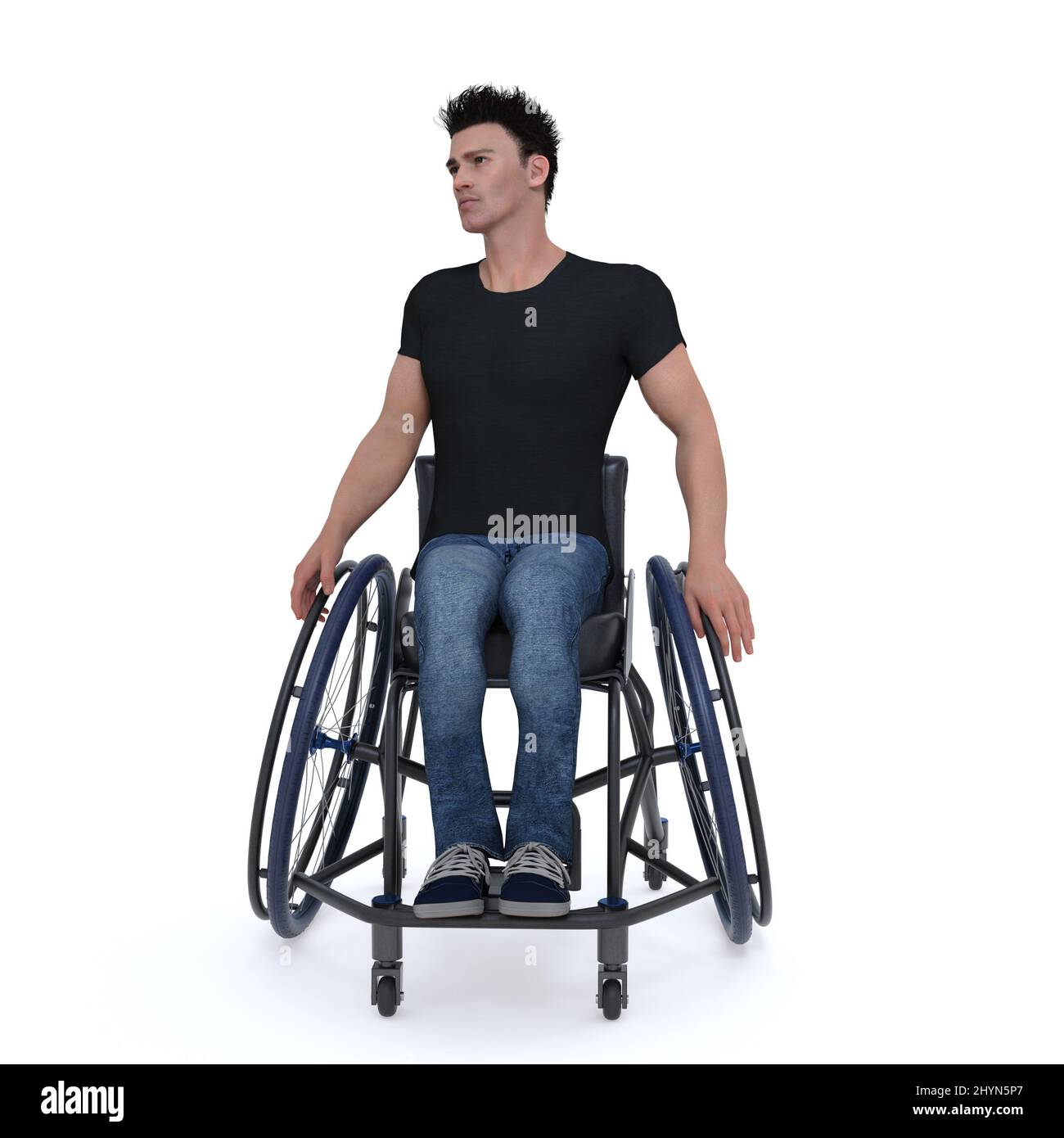 3D Render the portrait of a man who uses a wheelchair, wheelchair