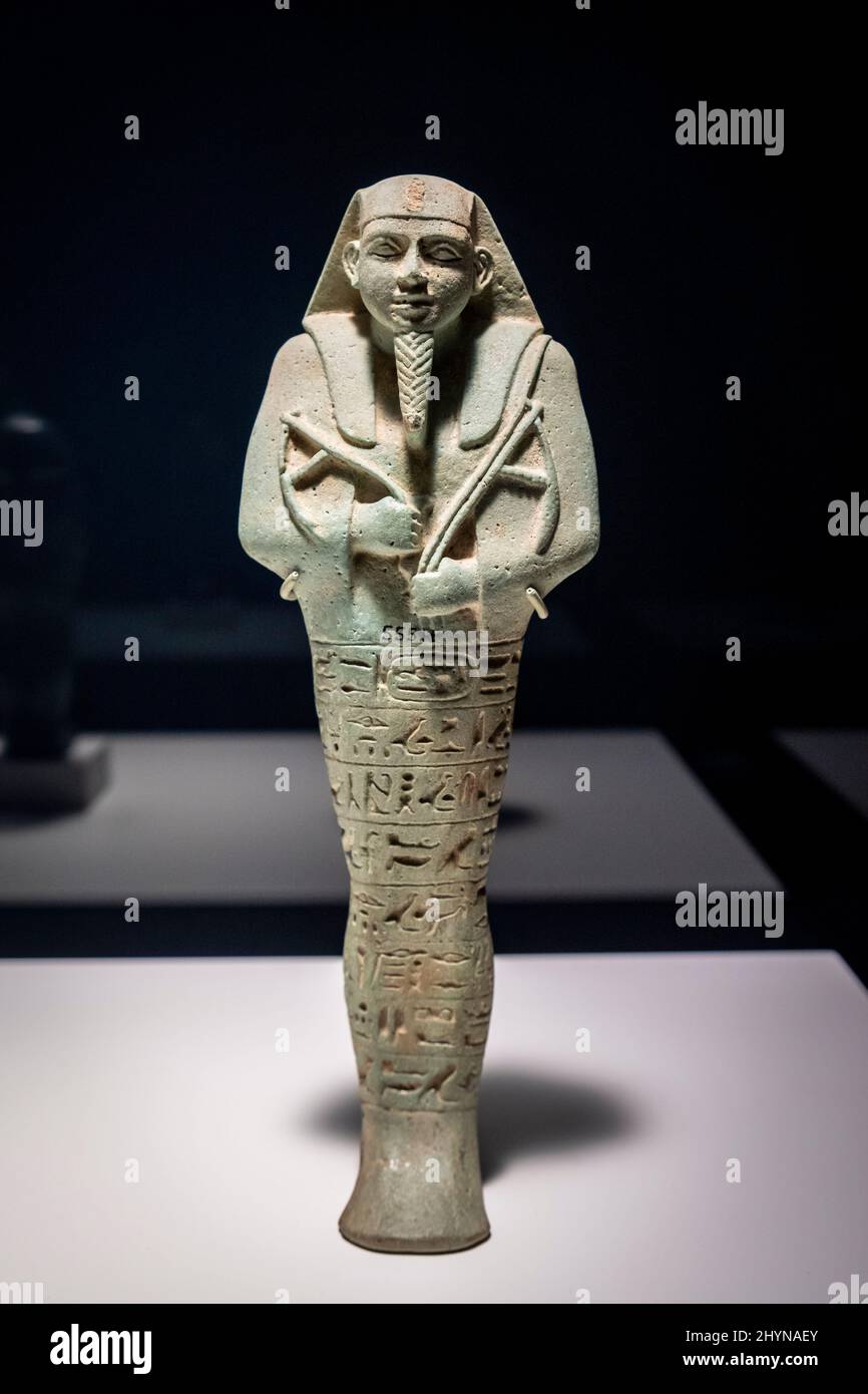 Ushabti of the Nubian king Aspelta, faience, Napata period, 593-568 BC, tomb of Aspelta, Nuri, Sudan, collection of the British Museum Stock Photo