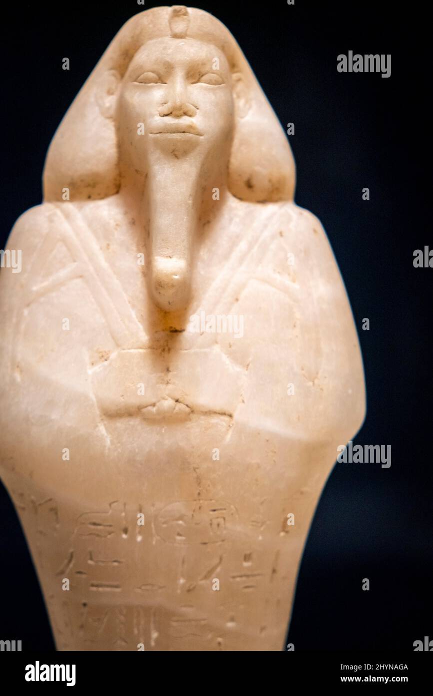 Ushabti of pharaoh Taharqa, calcite, 25th dynasty, 690-664 BC, tomb of Taharqa, Nuri, Sudan, collection of the British Museum Stock Photo