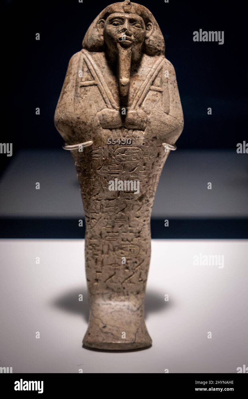 Ushebti of pharaoh Taharqa, serpentine, 25th dynasty, 690-664 BC, tomb of Taharqa, Nuri, Sudan, collection of the British Museum Stock Photo