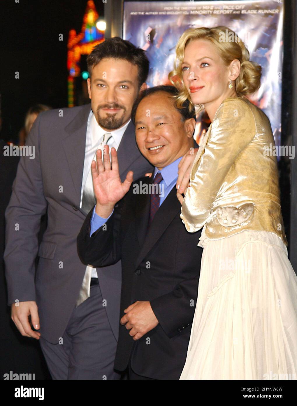UMA THURMAN, BEN AFFLECK & JOHN WOO ATTEND THE 'PAYCHECK' PREMIERE AT GRAUMANN'S CHINESE THEATRE IN HOLLYWOOD. PICTURE: UK PRESS Stock Photo