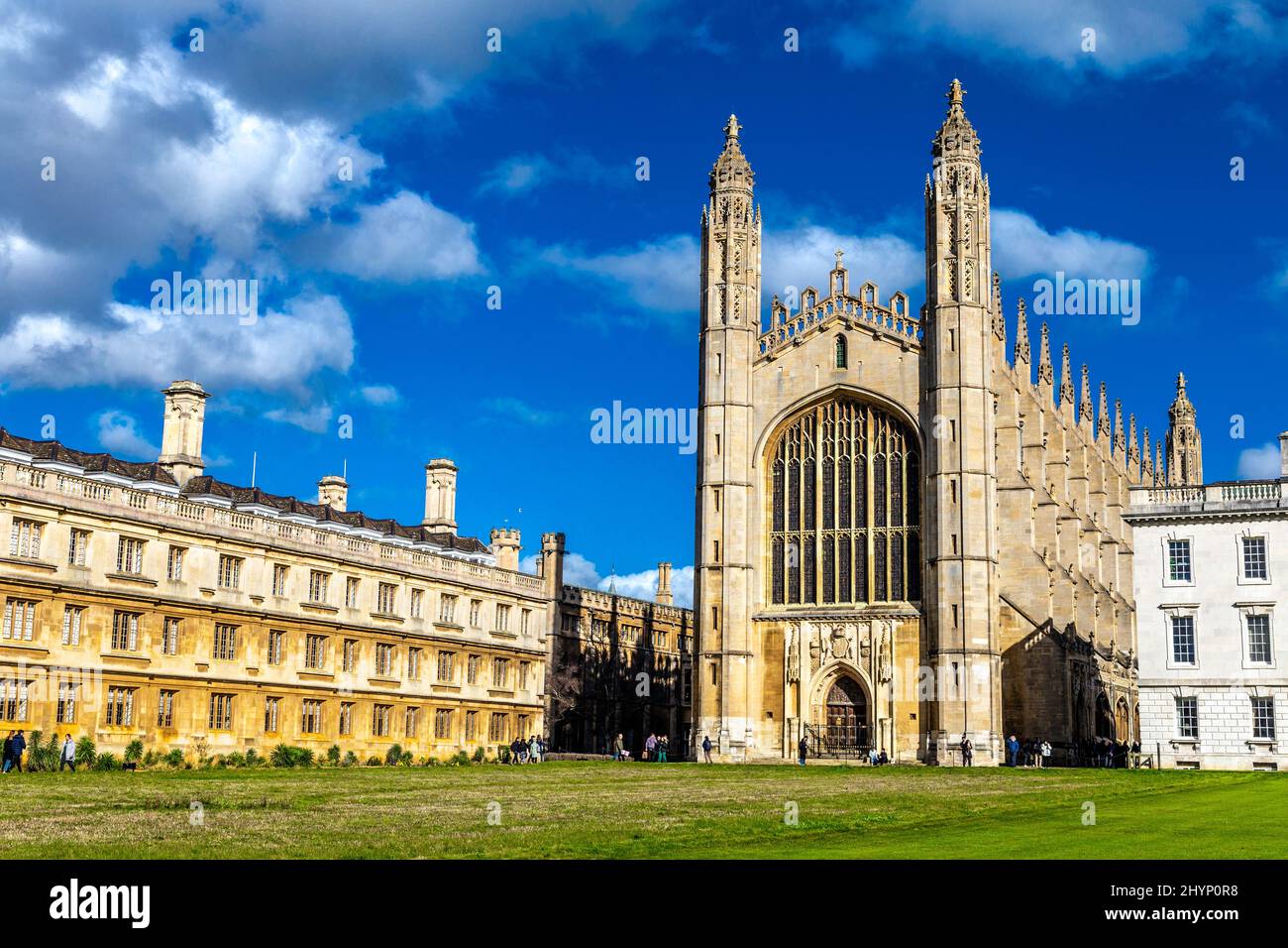 Clare College, King's College grounds and exterior of King's College Chapel at Cambridge University, Cambridge, UK Stock Photo