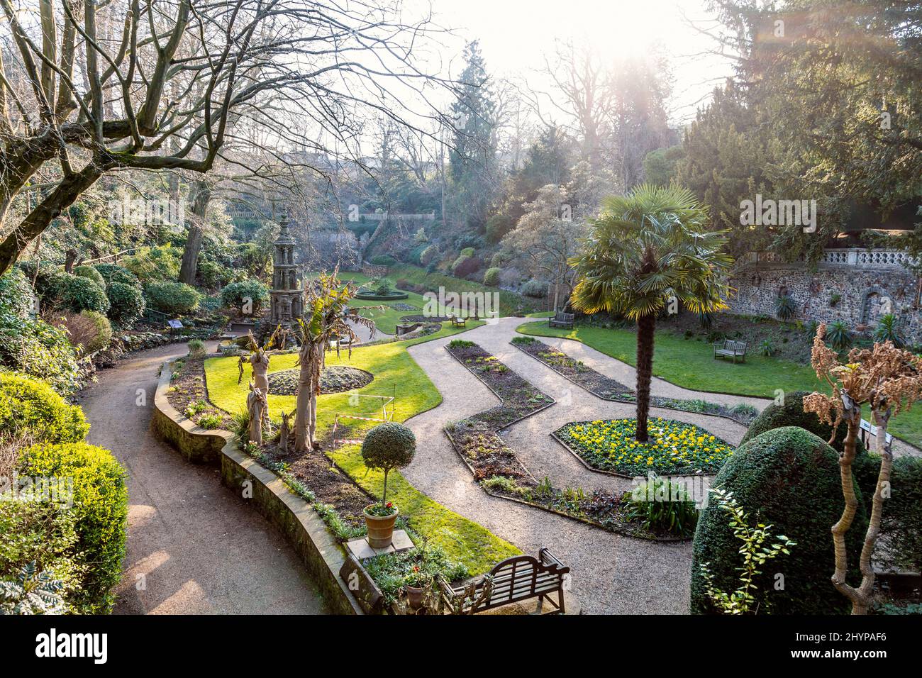 Restored Victorian Plantation Garden at winter time, Norwich, Norfolk, UK Stock Photo
