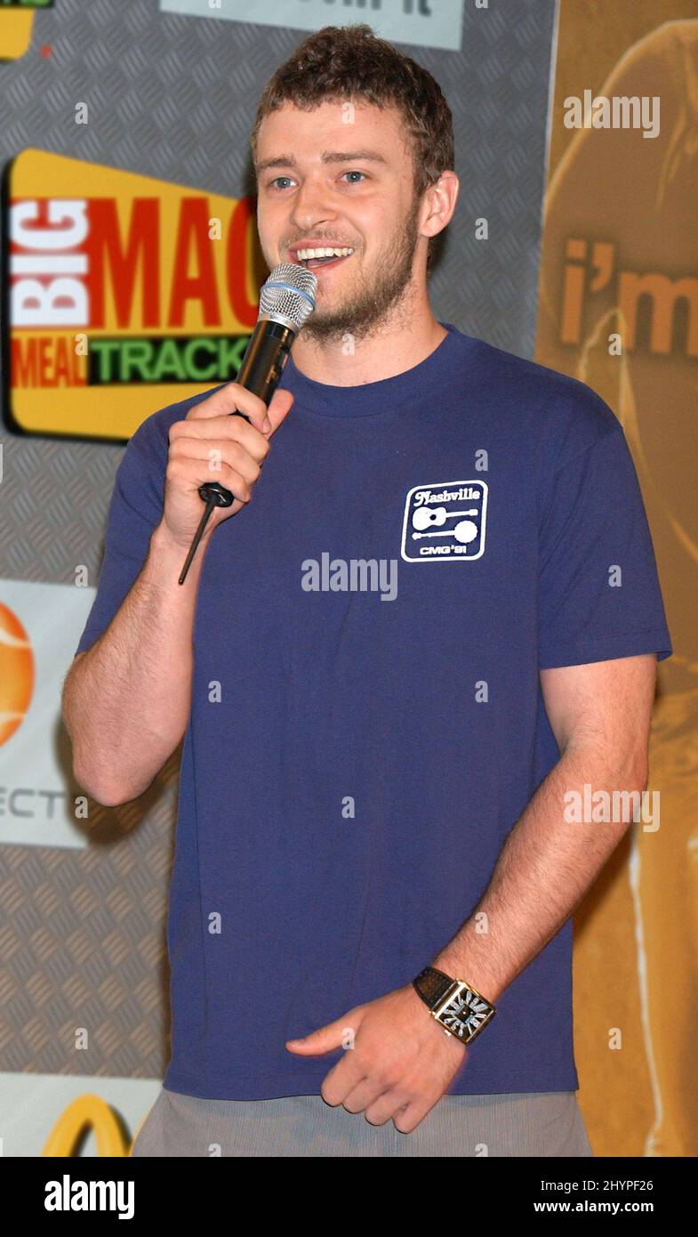 Justin Timberlake & Ashanti attend a McDonalds 'I'm Lovin It' press conference in Hollywood. Picture: UK Press Stock Photo