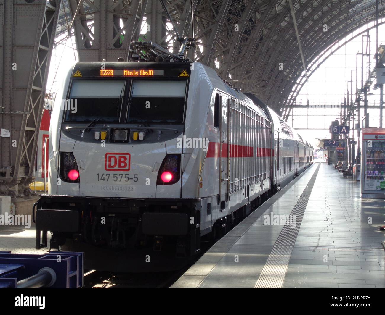 An Intercity (IC2) is ready to depart from Frankfurt Central Station. Stock Photo