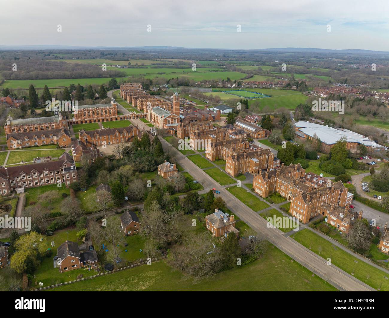 Aerial view of Christ's Hospital School West Sussex also known colloquially as CH, is an English coeducational independent day and boarding school Stock Photo
