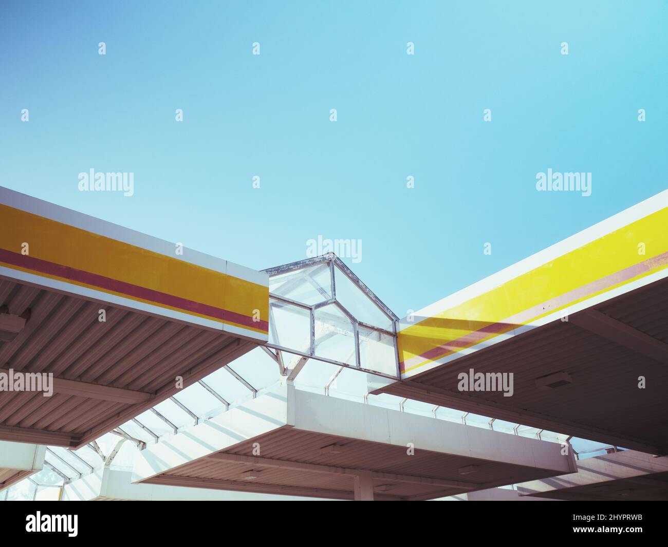 Colourful roof of a gasoil station Stock Photo